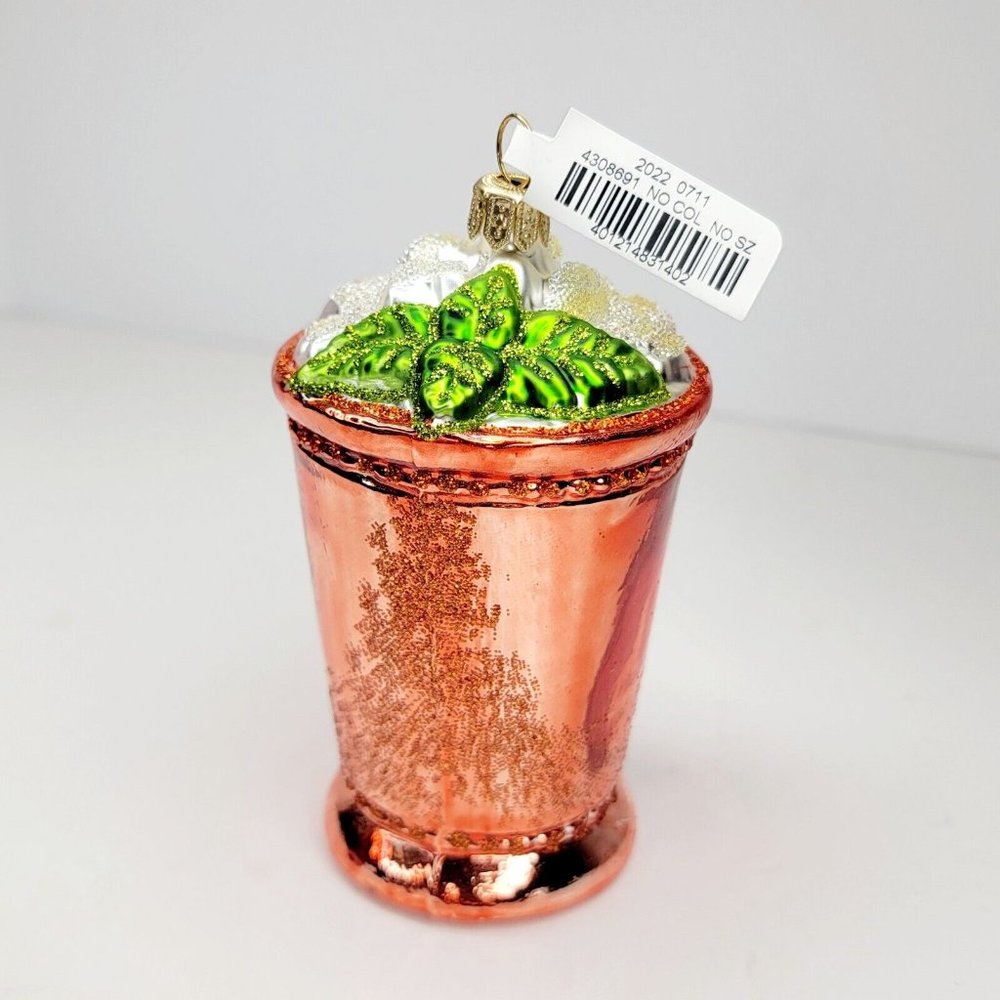 Neiman Marcus Mint Julep Holiday Ornament Glass 3.5 in Orange Glitter Poland